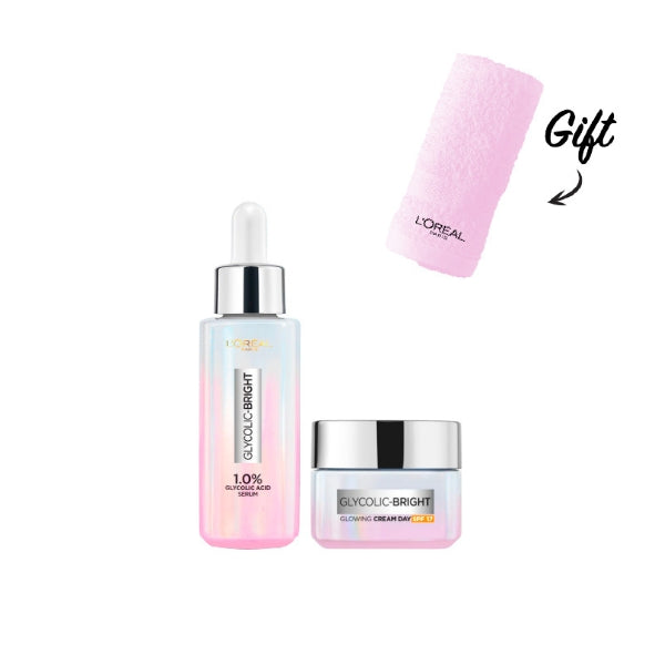 Glycolic Bright Instant Face Serum + Day Cream + FREE Pink Towel At 20% OFF