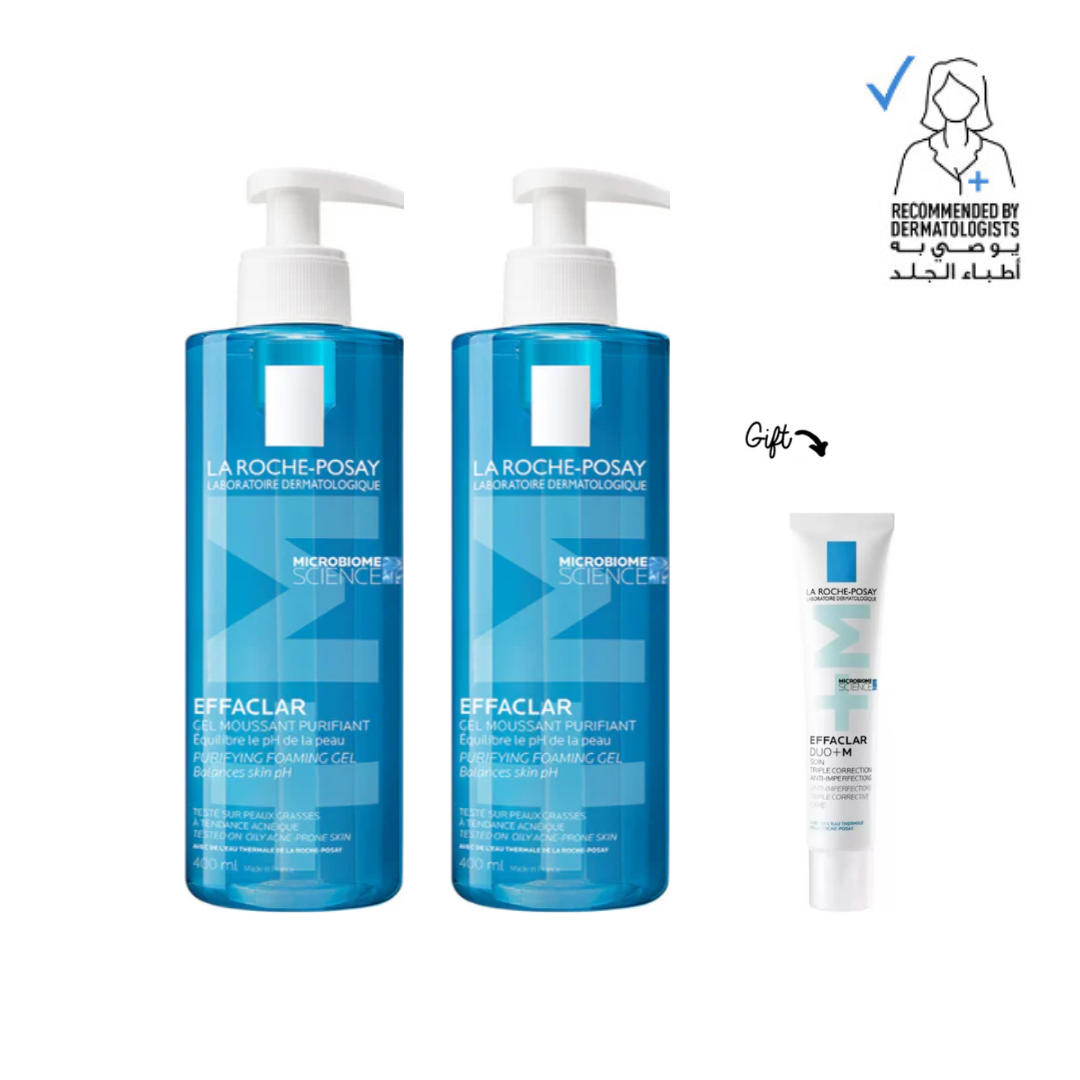 2x Effaclar Acne Foaming Cleansing Gel 400 ML + FREE Effaclar Duo +M 15 ML