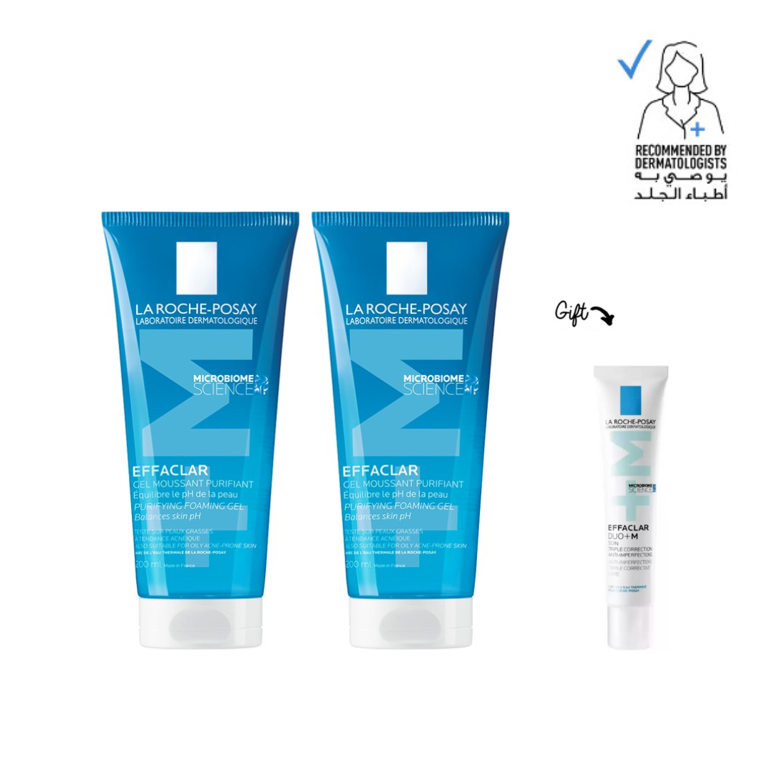 2x Effaclar Acne Foaming Cleansing Gel 200 ML + FREE Effaclar Duo +M 15 ML