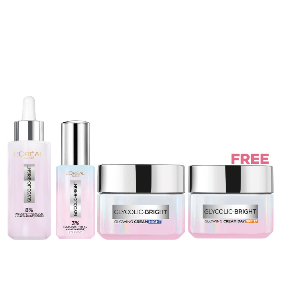 Glycolic Bright Serum + Eye Serum + Night Cream + Free Day Cream