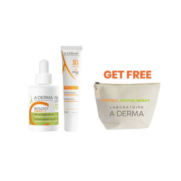 A-Derma Biology Energy C Radiance Boost Serum + Protect Invisible Fluid SPF 50 + FREE Pouch