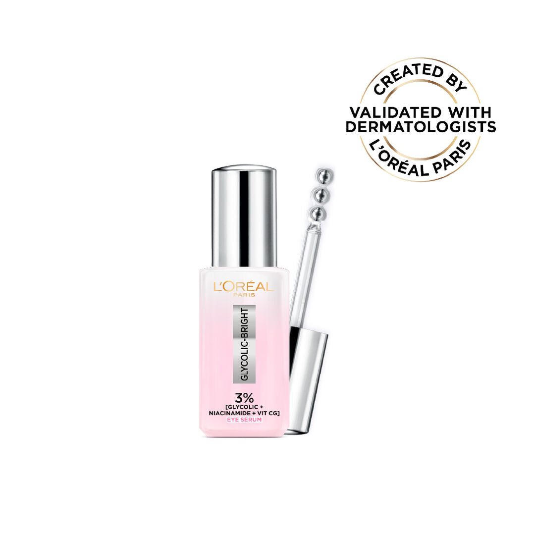 L’Oréal Glycolic Bright eye serum 3% glycolic acid vitamin CG niacinamide for dark circles and puffiness