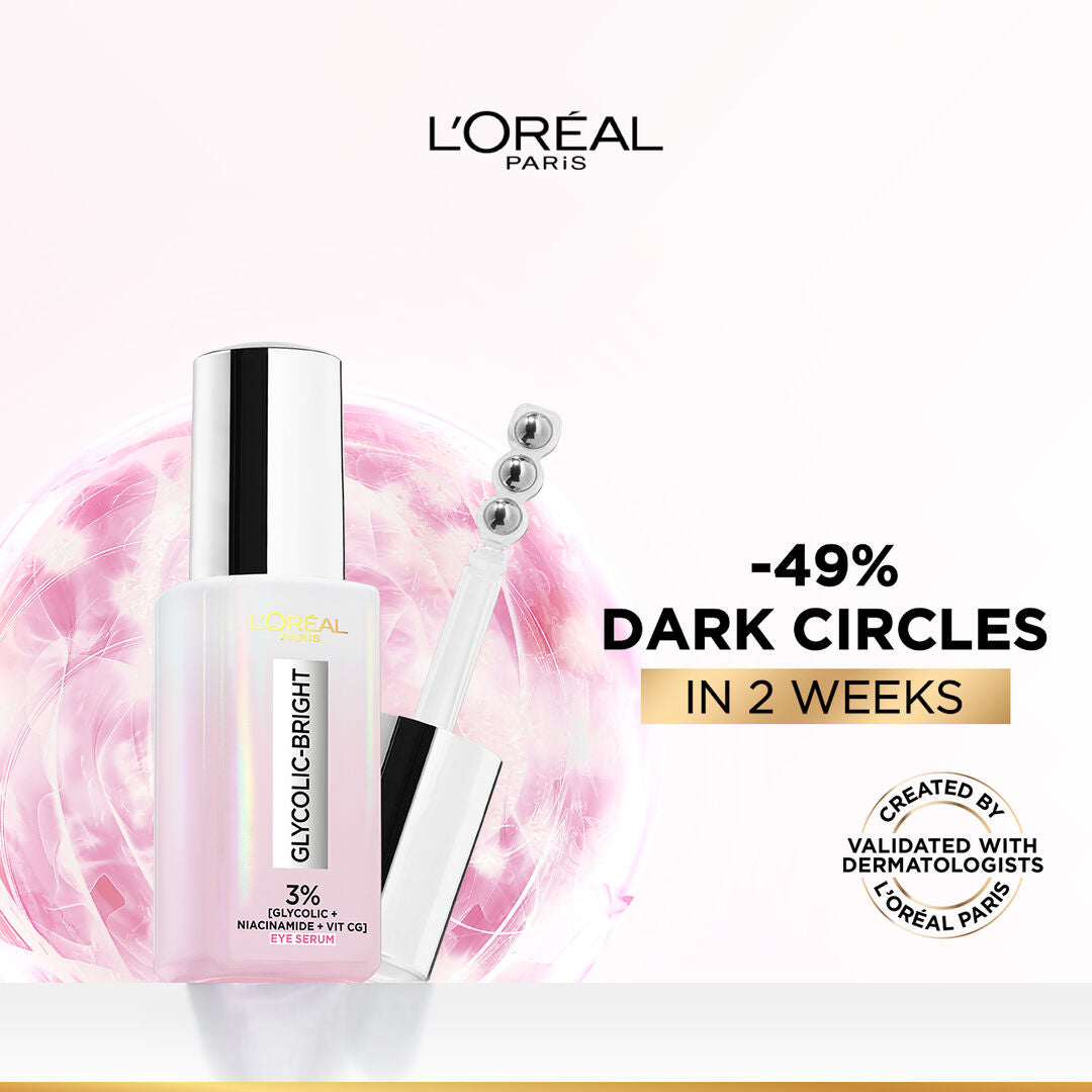 L’Oréal Glycolic Bright eye serum 3% glycolic acid vitamin CG niacinamide for dark circles and puffiness