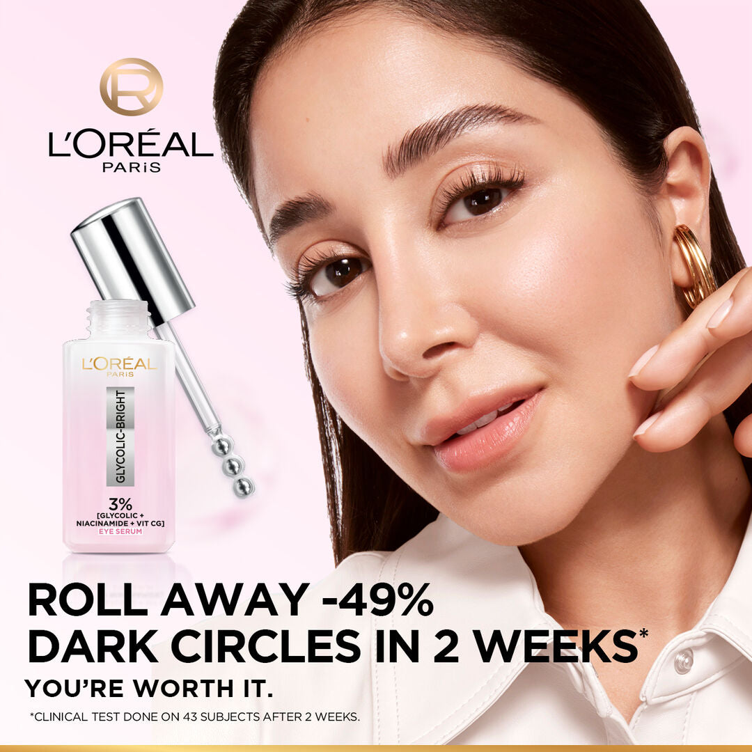 L’Oréal Glycolic Bright eye serum 3% glycolic acid vitamin CG niacinamide for dark circles and puffiness