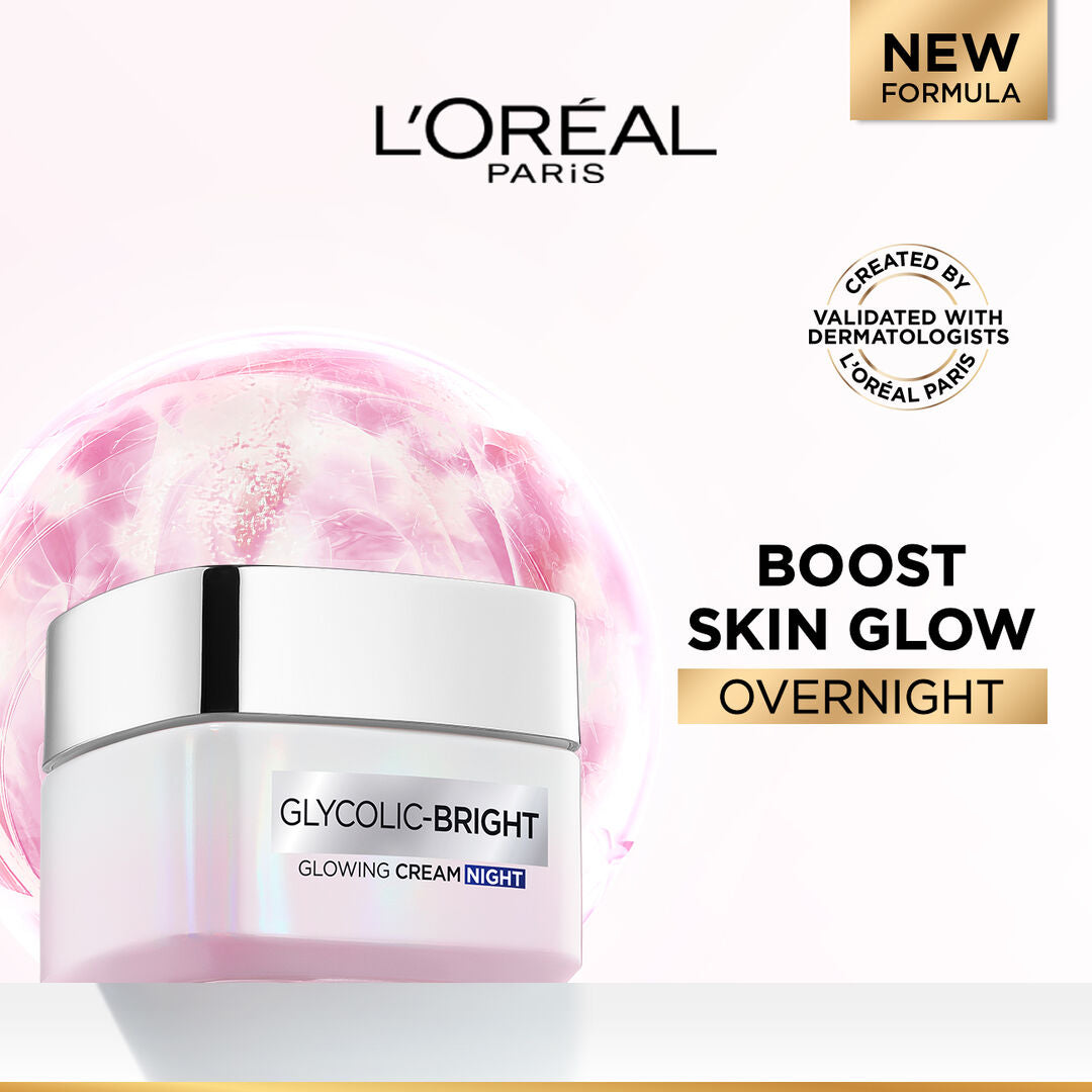 L’Oréal Glycolic Bright night cream 50ml for dark spots glow boosting with glycolic acid