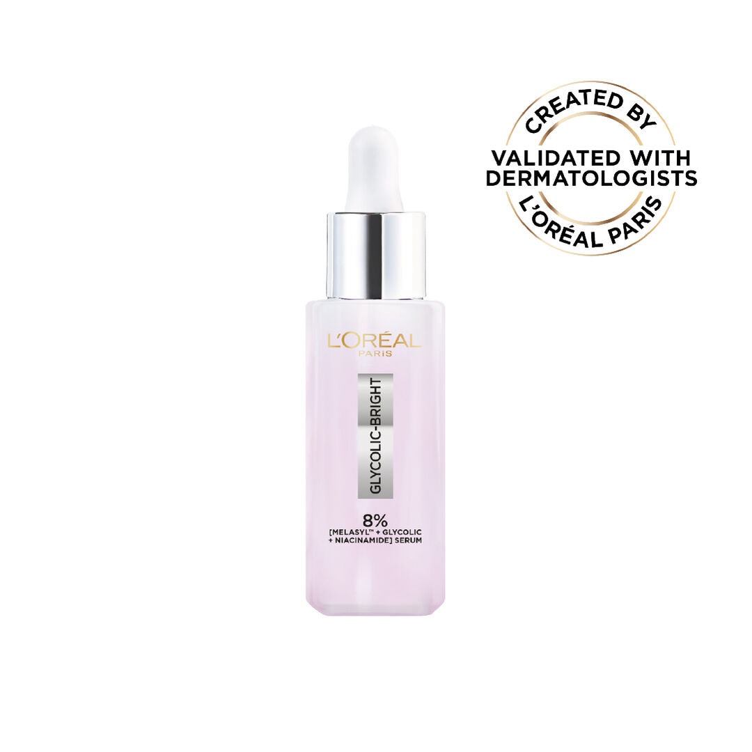 L’Oréal Glycolic Bright serum 8 percent Melasyl glycolic acid niacinamide for dark spots and glow