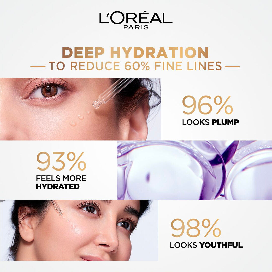 L'Oreal Paris advertisement with hydration benefits on a white background