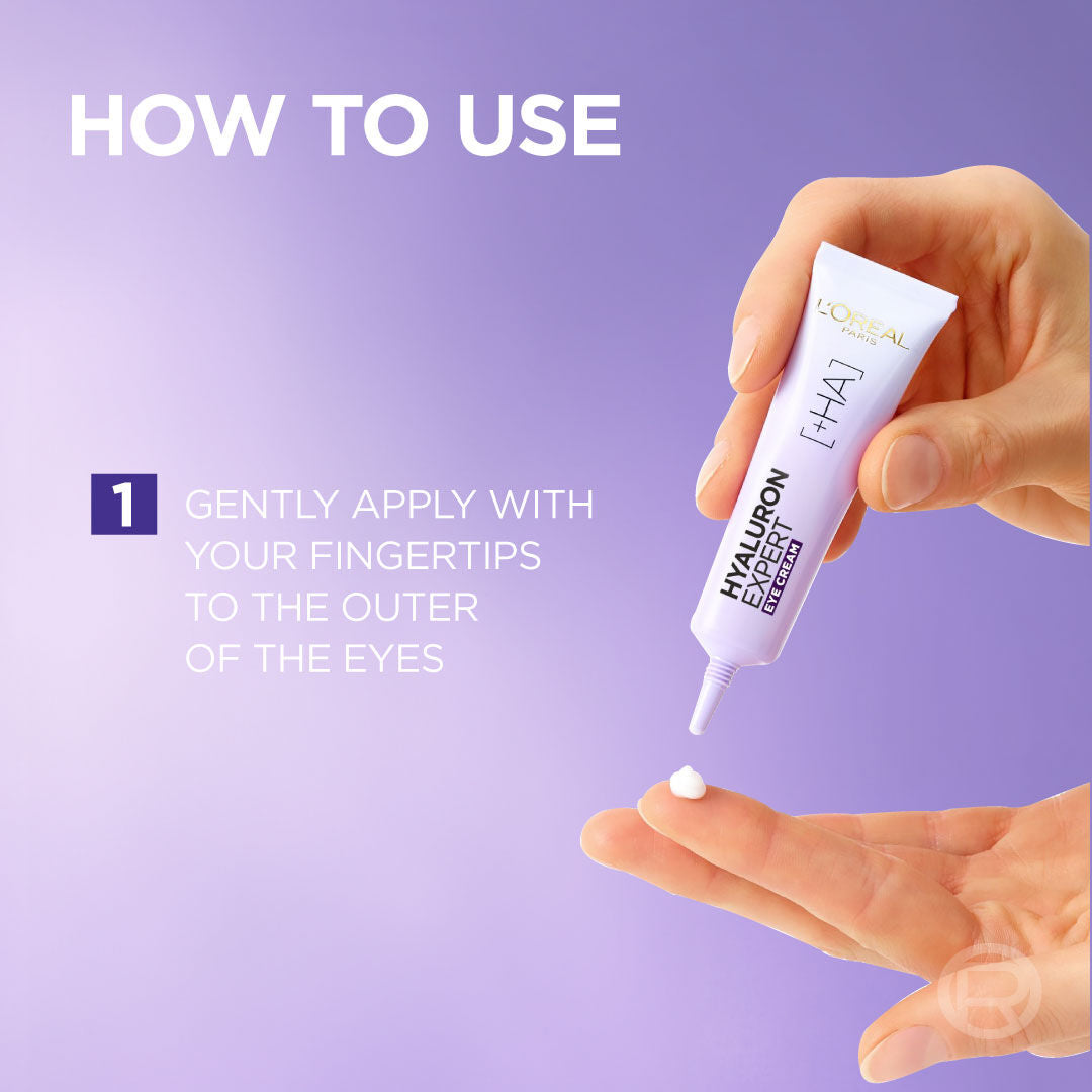 L’Oréal Hyaluron Expert eye cream with hyaluronic acid for hydration and fine lines around eyes