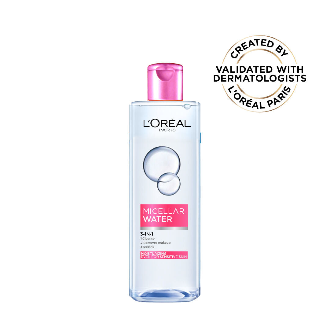 L’Oréal micellar water 3 in 1 400ml makeup remover for sensitive and dry skin with rose extract