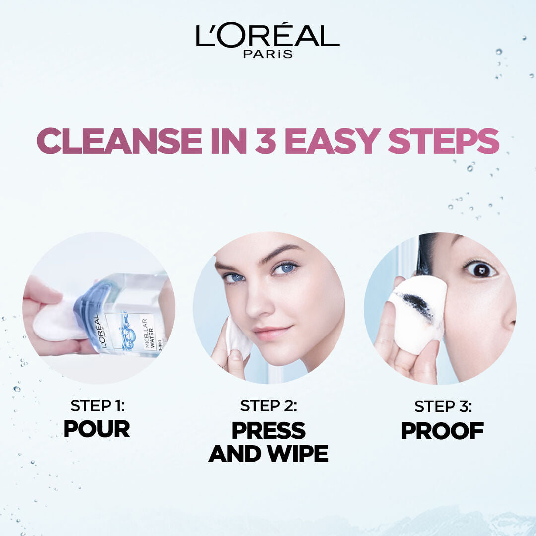 L’Oréal micellar water 3 in 1 400ml makeup remover for sensitive and dry skin with rose extract
