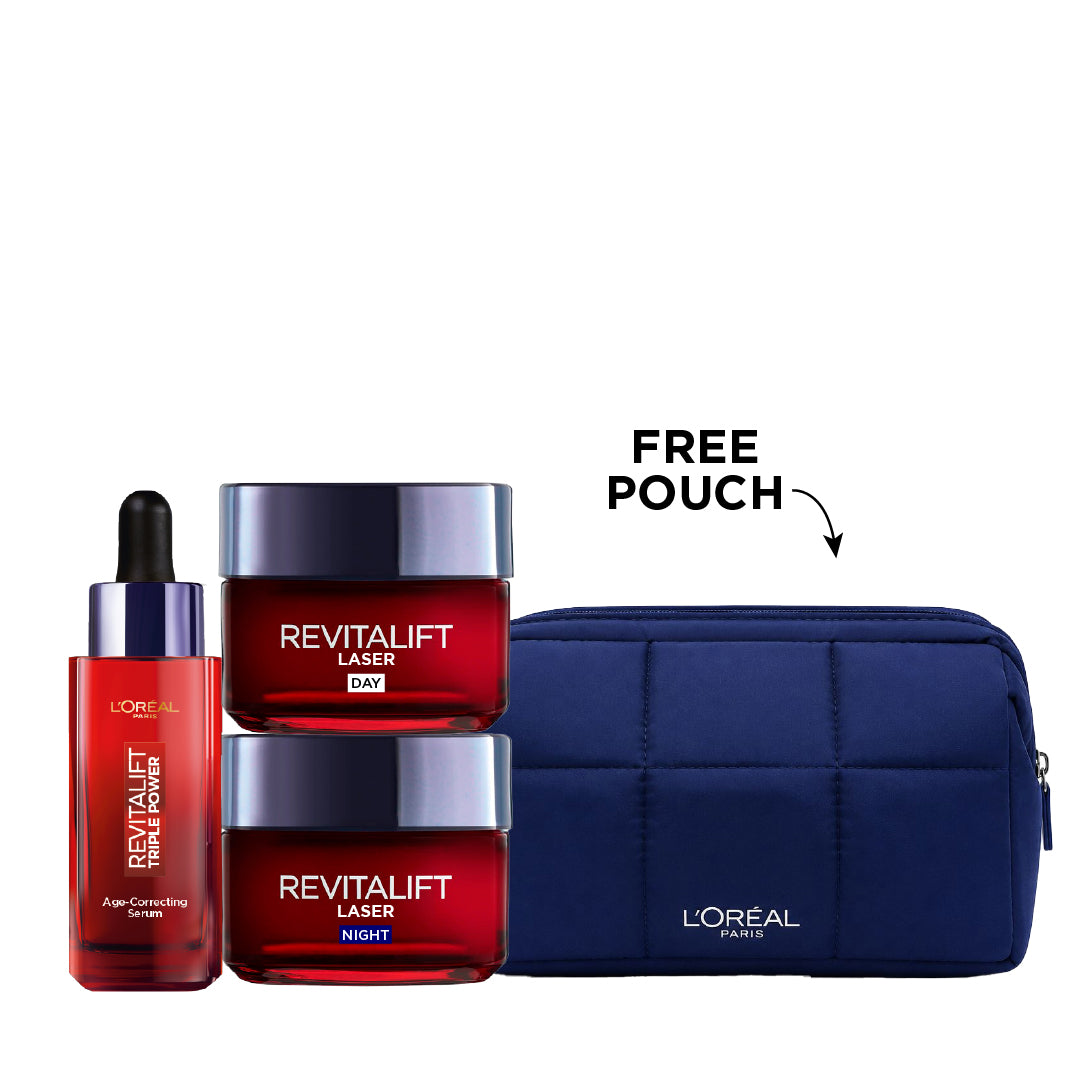Revitalift Triple Power Age-Correcting Serum + Day Cream + Night Cream + FREE Pouch At 25% OFF