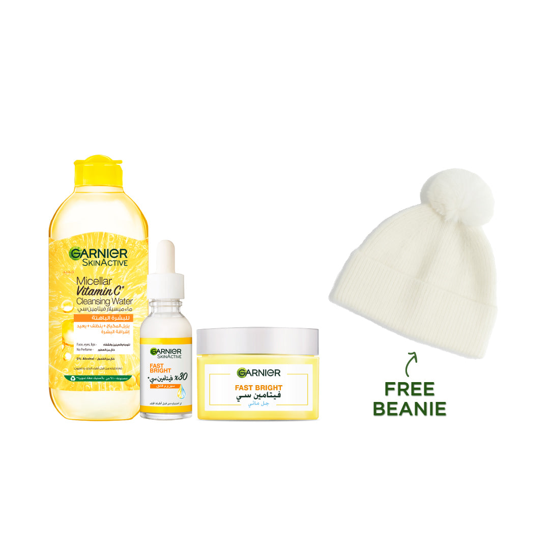 Skin Active Vitamin C Micellar Water 400ML + Day Serum 30ML + Water Gel 50ML + FREE Beanie At 20% OFF