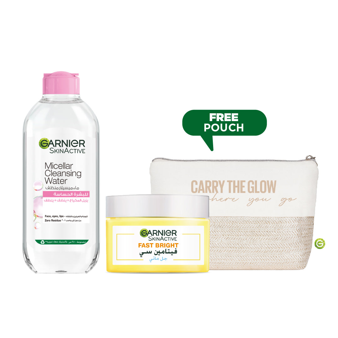 Micellar Water Facial Cleanser 400 ML + Fast Bright Vitamin C Water Gel 50 ML + FREE Pouch