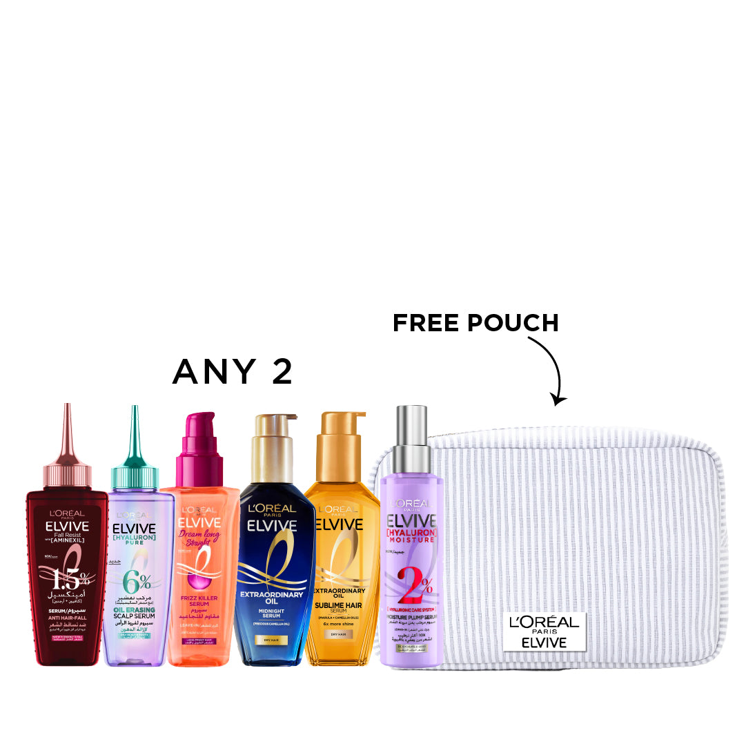 Any 2 of Hyaluron Spray 150 ML , Huile Extra Gene , Midnight Serum , Anti Hair-Fall Serum , Frizz Killer Serum , Hyaluron Pure Oil +FREE Pouch At 25% OFF