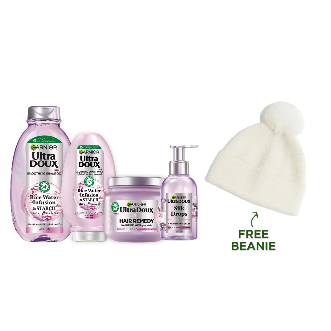 Rice Water Shampoo 400 ML + Conditioner 200 ML + Mask 200 ML + Serum 200 ML + FREE Beanie At 15% OFF