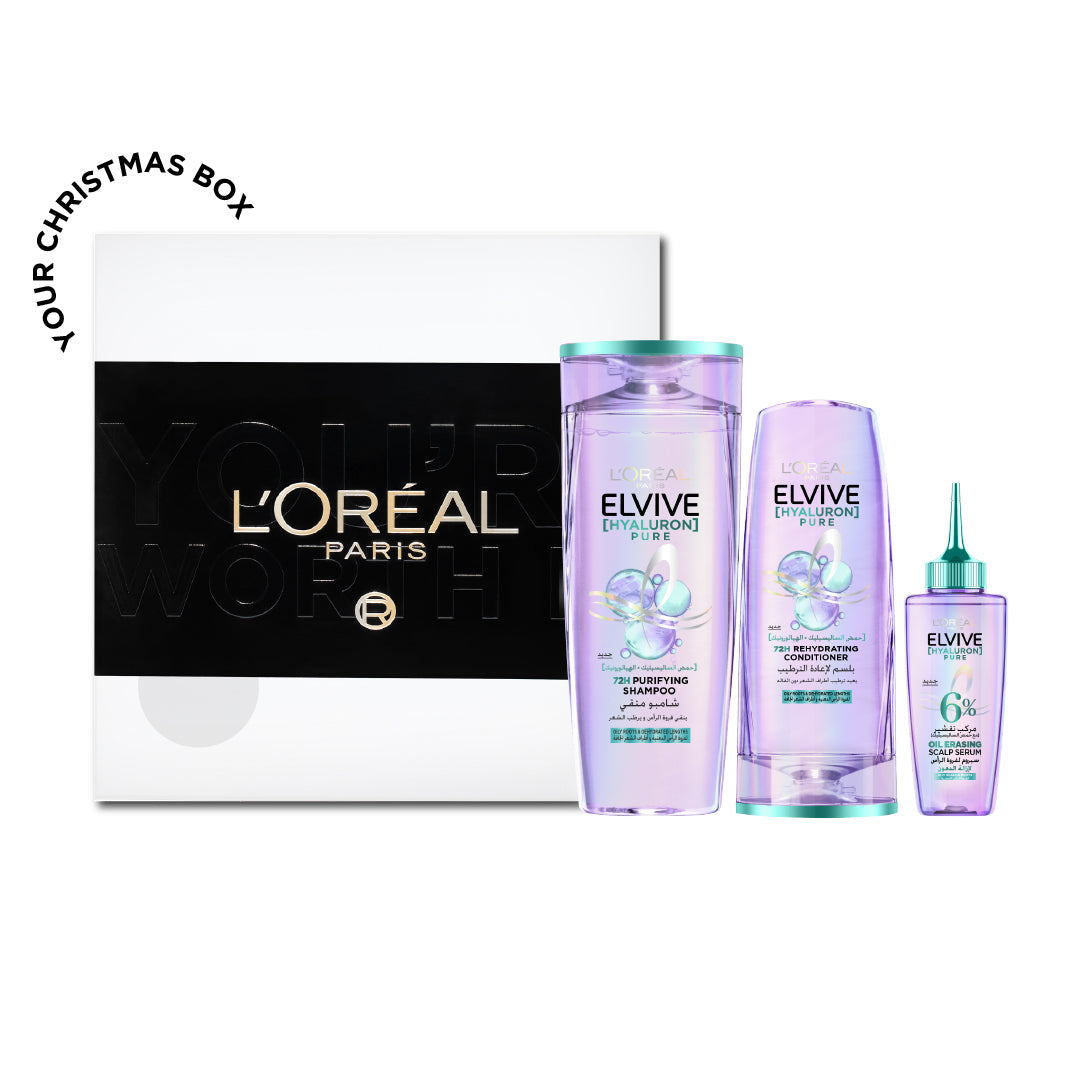 Elvive Hyaluron Pure Shampoo 400 ML + Conditioner 200 ML + Serum + FREE Gift Box Att 15% OFF