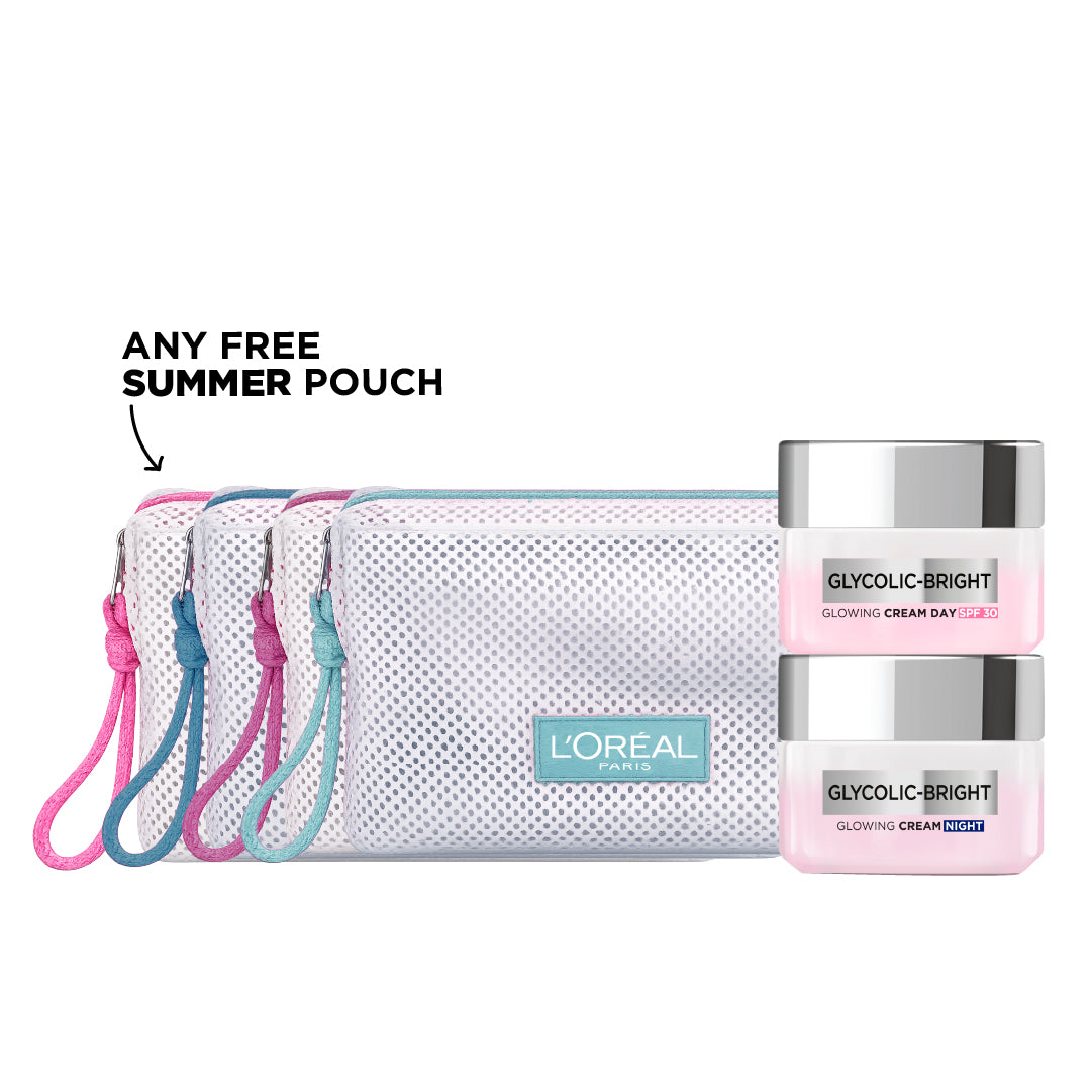 Glycolic-Bright Glowing Day Cream + Glycolic-Bright Glowing Night Cream + FREE Summer Pouch At 20% OFF