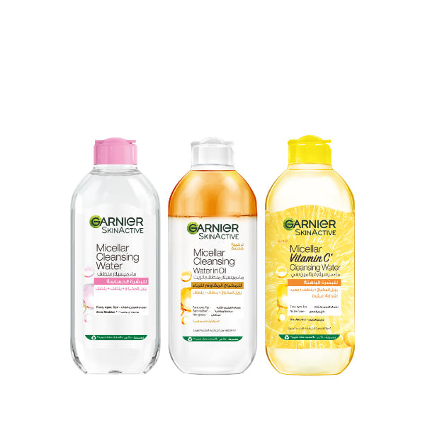 Garnier Micellar Water Oil-Infused 400ML + Facial Cleanser 400ML + Vitamin C 400ML At 15% OFF | Loolia Closet