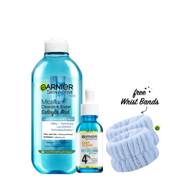 Garnier Fast Clear Serum 30 ML + Micellar Water 400 ML + FREE Wrist Bands At 20% OFF | Loolia Closet