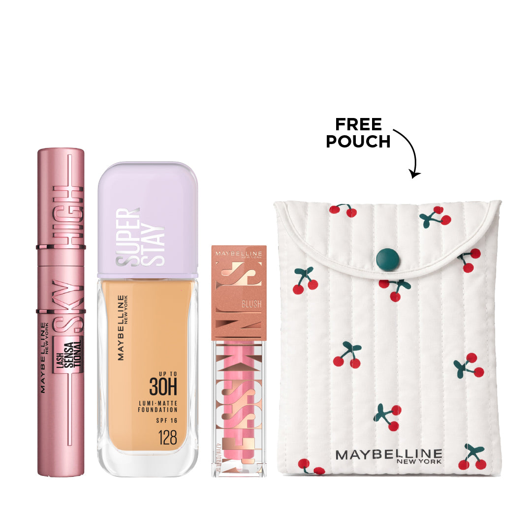 Sky High Mascara + Super Stay Lumi-Matte + Sunkisser Liquid Blush + FREE Pouch At 25% OFF