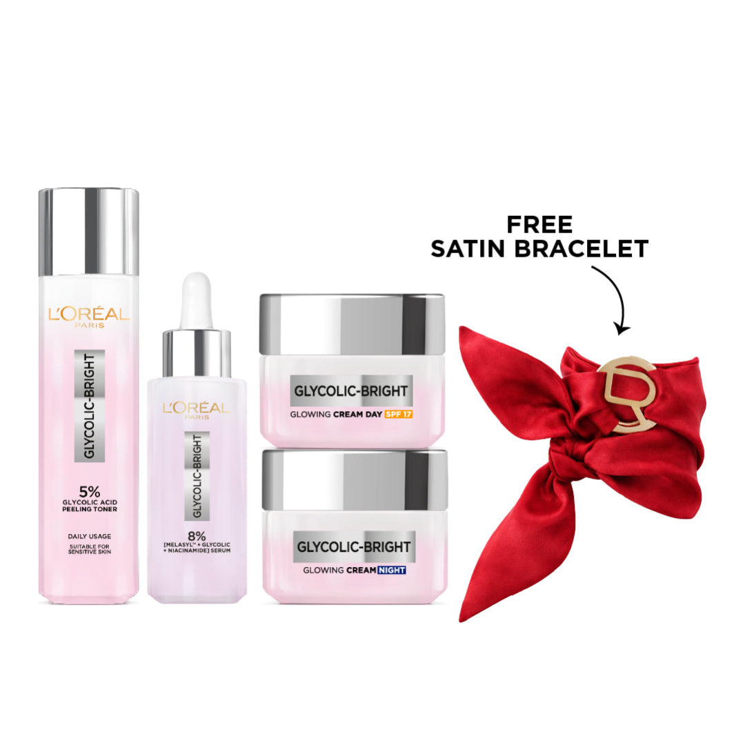 Glycolic Bright Instant Face Serum + Day Cream + Night Cream + Toner + FREE Satin Bracelet At 25% OFF